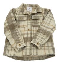 Béžovo-hnědá kostkovaná flanelová košilová bunda Primark