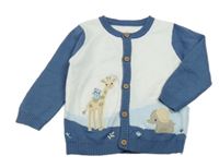 Bílo-tmavomodrý propínací svetr se žirafou Nutmeg 