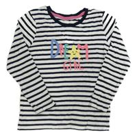 Bílo-tmavomodré pruhované triko s nápisem 