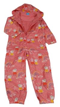 Růžová šusťáková jarní kombinéza s Pepinou a kapucí 