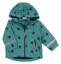 Mátová šusťáková jarní bunda s hvězdičkami a kapucí Topolino