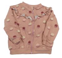 Růžová propínací mikina s kytičkami a volánky LC Waikiki