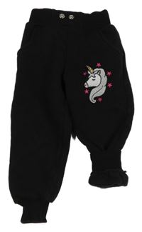 Černé zateplené tepláky s jednorožcem