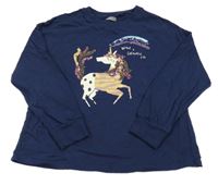 Tmavomodré triko s jednorožcem a flitry Next