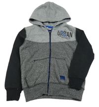 Tmavomodro-černá propínací mikina s nápisem a kapucí Urban
