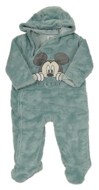 Světlemodrá plyšová zateplená kombinéza s Mickeym a kapucí Disney 