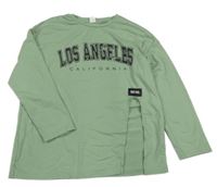 Zelenošedé triko s nápisem a rozparkem Shein