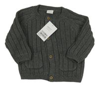 Nové - Šedý žebrovaný propínací svetr Next 