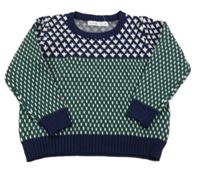 Tmavomodro-zeleno-bílý vzorovaný svetr Shein