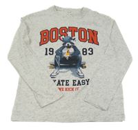 Bílo-šedé melírované triko s mývalem C&A