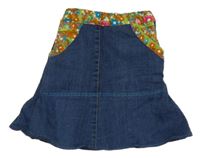 Modro-barevná kytičkovaná riflovo/manšestrová sukně s kytičkami 