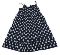 Tmavomodré plátěné šaty se srdíčky Yd. 