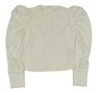 Smetanová crop halenka s krajkovými rukávy Shein