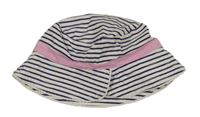 Bílo-tmavomodro-růžový pruhovaný plátěný klobouk Tu