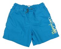 Azurové plážové kraťasy s nápisem Yigga