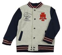 Béžovo-tmavmodrá  propínací baseballová mikina s nápisem Primark