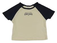 Smetanovo-tmavomodré crop tričko s nápisem H&M
