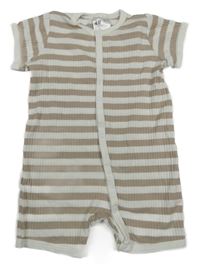 Béžovo-bílý pruhovaný žebrovaný kraťasový overal H&M