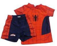 2Set - Červeno-tmavomodré UV tričko s pavoukem - Spider-man + nohavičkové plavky Rebel
