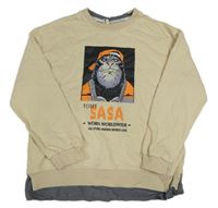 Světlebéžová mikina s gorilou a nápisy a všitou trikou