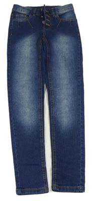 Tmavomodré skinny teplákové rifle John Baner