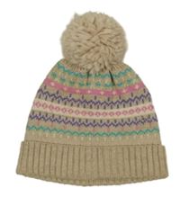 Béžová vzorovaná melírovaná úpletová čepice s bambulí M&S