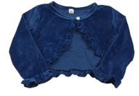 Tmavomodré žebrované sametové propínací bolérko s volánky 