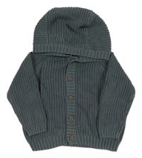 Tmavošedý žebrovaný propínací svetr s kapucí mamas&papas