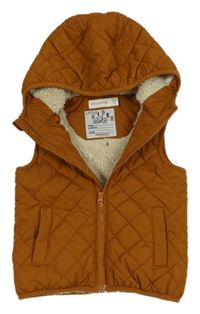 Medová prošívaná šusťáková zateplená vesta s kapucí ORCHESTRA