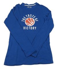 Safírové žebrované pyžamové triko s míčem a nápisy POCOPIANO