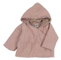 Světlerůžová zavinovací zavazovací manšestrová zateplená bunda s kapucí PETIT BATEAU