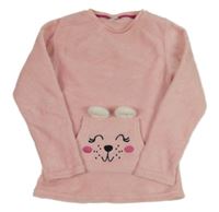 Růžová plyšová mikina s kapsou s čumáčkem