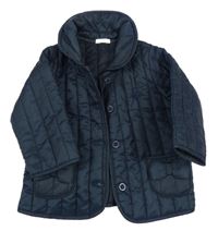 Tmavomodrá prošívaná šusťáková zateplená bunda s mašlemi a límečkem Benetton