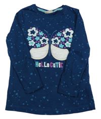 Petrolejové triko s motýlkem a srdíčky Kids