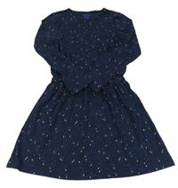 Tmavomodro-cobaltově modro-zlaté vzorované šaty Tchibo