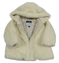 Smetanová kožešinová zateplená bunda s kapucí s oušky KIABI