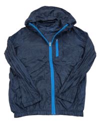 Tmavomodrá vzorovaná šusťáková nepromokavá bunda s kapucí crivit