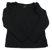 Černé žebrované crop triko s volánky H&M