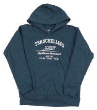 Tmavošedopetrolejová mikina s nápisy a kapucí AWDis