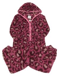 Vínovo-tmavovínovo-starorůžová vzorovaná huňatá kombinéza s kapucí Next