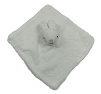 Bílý plyšový usínáček s obláčky a zajíčkem s chrastítkem 