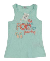 Nové - mátový top s nápisy a brýlemi a žabkami little kids