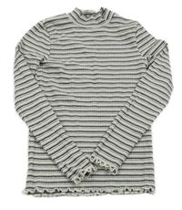 Smetanovo-tmavomodro-stříbrný pruhovaný žebrovaný rolák YIGGA