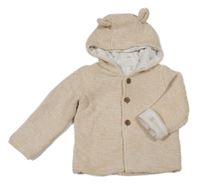 Béžový melírovaný propínací podšitý svetr s kapucí s oušky Mothercare