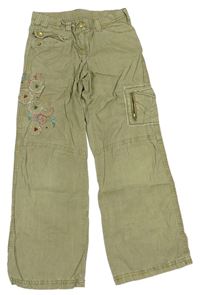 Béžové plátěné kalhoty s kytičkami s flitry zn. M&S