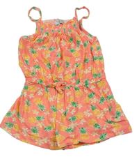 Neonově růžový bavlněný květovaný kraťasový overal Primark