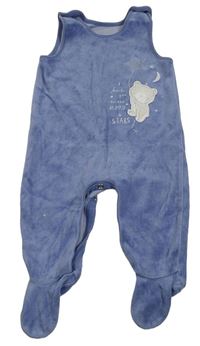 Modré sametové dupačky s medvědem Mothercare