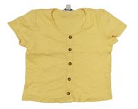 Žluté žebrované crop tričko s knoflíky Primark