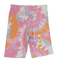 Růžovo-oranžovo-modré batikované žebrované elastické kraťasy Matalan