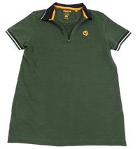 Khaki-černé vzorované polo tričko s výšivkou F&F